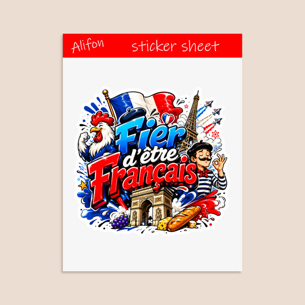 Planche de Stickers Plastifiés « Fier d’être Français » – Fierté, Culture & Esprit Bleu-Blanc-Rouge !