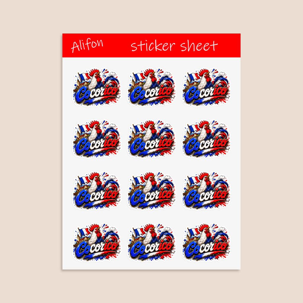 Planche de Stickers Plastifiés « Cocorico » – Humour, Fierté & Esprit Gaulois !