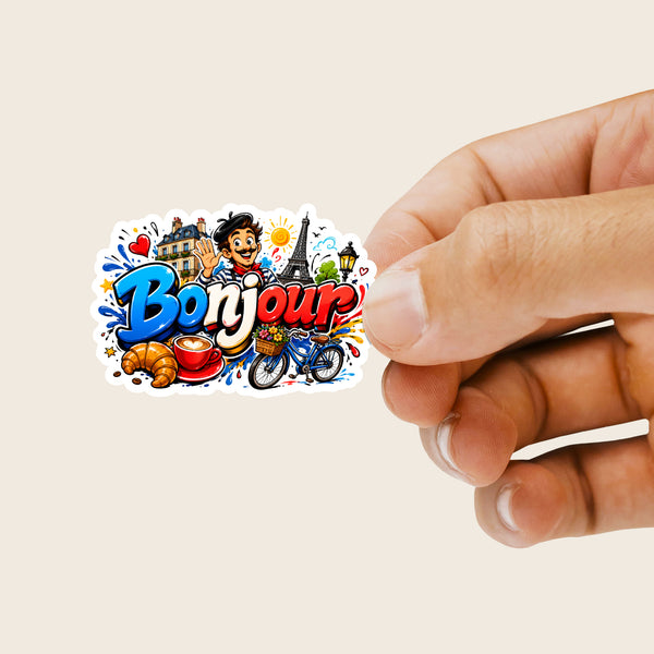 Planche de Stickers Plastifiés « Bonjour » – Élégance, Convivialité & Charme à la Française !