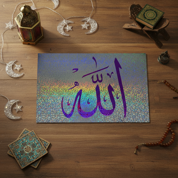 Premium Islamic Art Poster - "Allah" (الله) - Handmade Vinyl Laminated Wall Decor