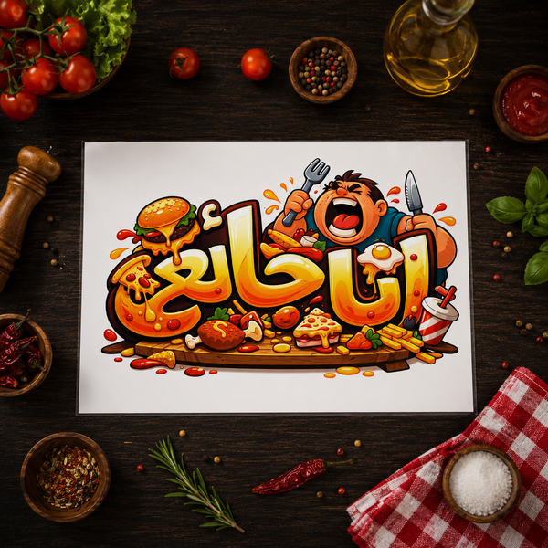 Poster de Calligraphie Arabe - « Ana Jā'iʿ » (أنا جائع) - Affiche Imprimée et Plastifiée